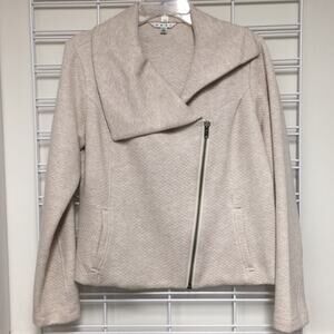Cabi Oatmeal Textured Knit Moto Jacket, Size L with Slit‎ Pockets